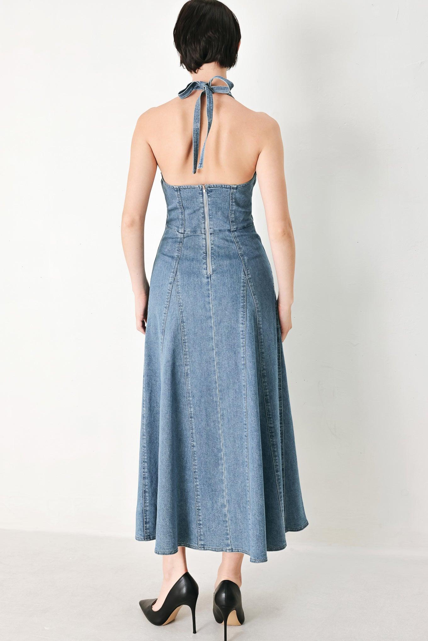 BLUE BLOSSOM DENIM MIDI DRESS Flying Tomato