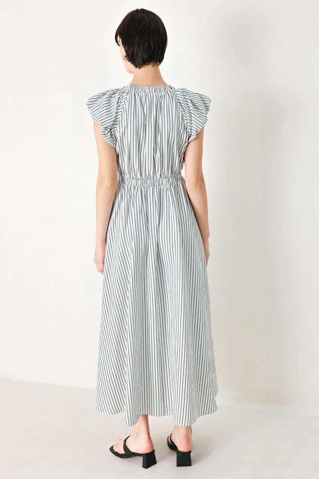 WHISPER STRIPE WOVEN MIDI DRESS Flying Tomato