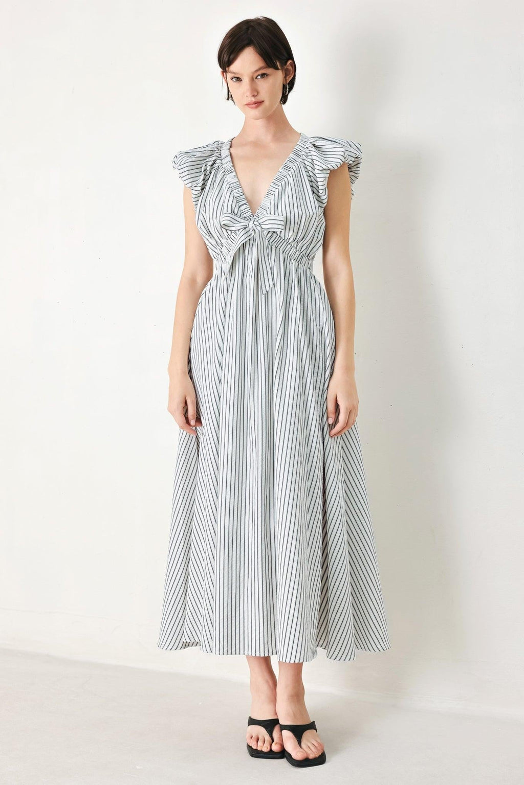 WHISPER STRIPE WOVEN MIDI DRESS Flying Tomato