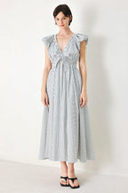 WHISPER STRIPE WOVEN MIDI DRESS Flying Tomato