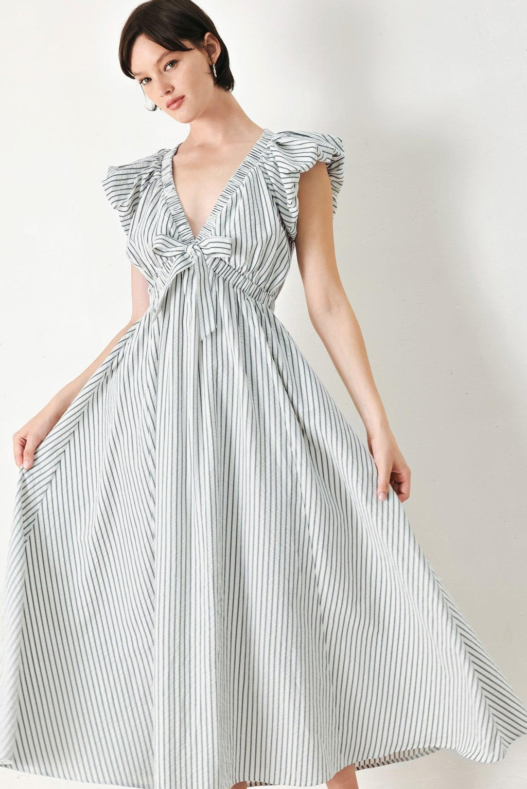 WHISPER STRIPE WOVEN MIDI DRESS Flying Tomato