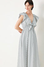WHISPER STRIPE WOVEN MIDI DRESS Flying Tomato