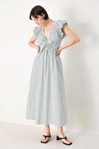 WHISPER STRIPE WOVEN MIDI DRESS Flying Tomato