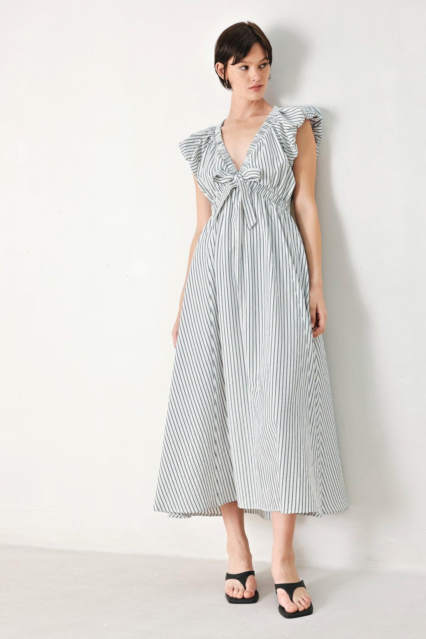 WHISPER STRIPE WOVEN MIDI DRESS Flying Tomato