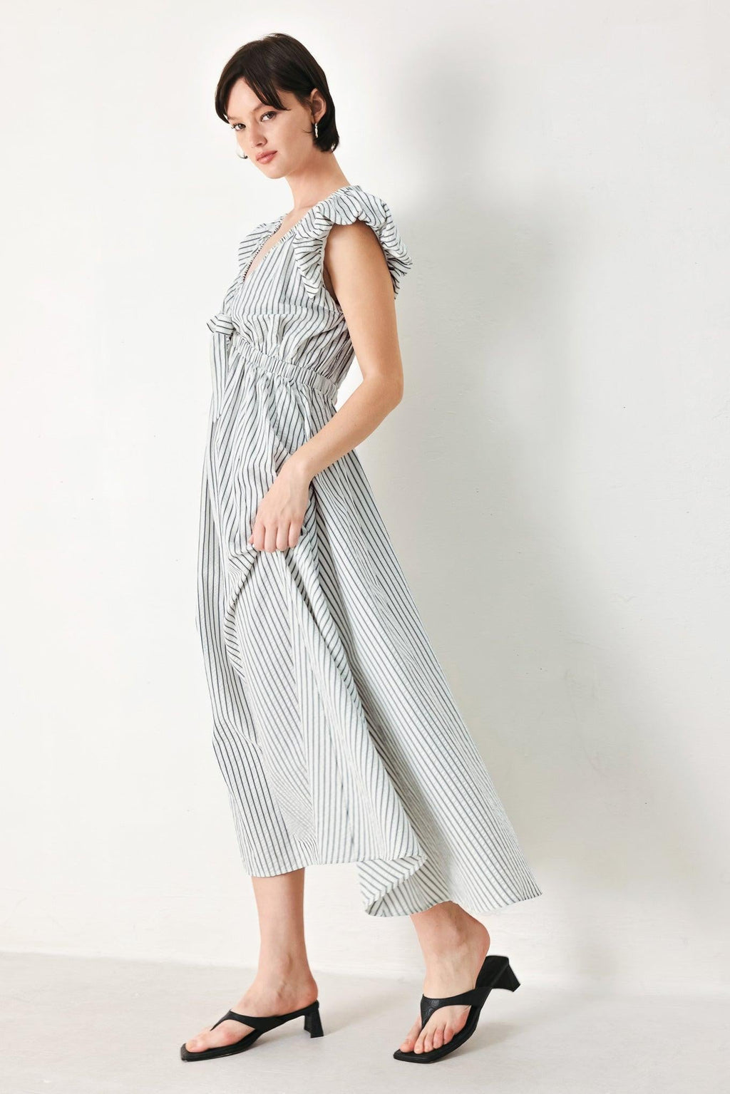 WHISPER STRIPE WOVEN MIDI DRESS Flying Tomato
