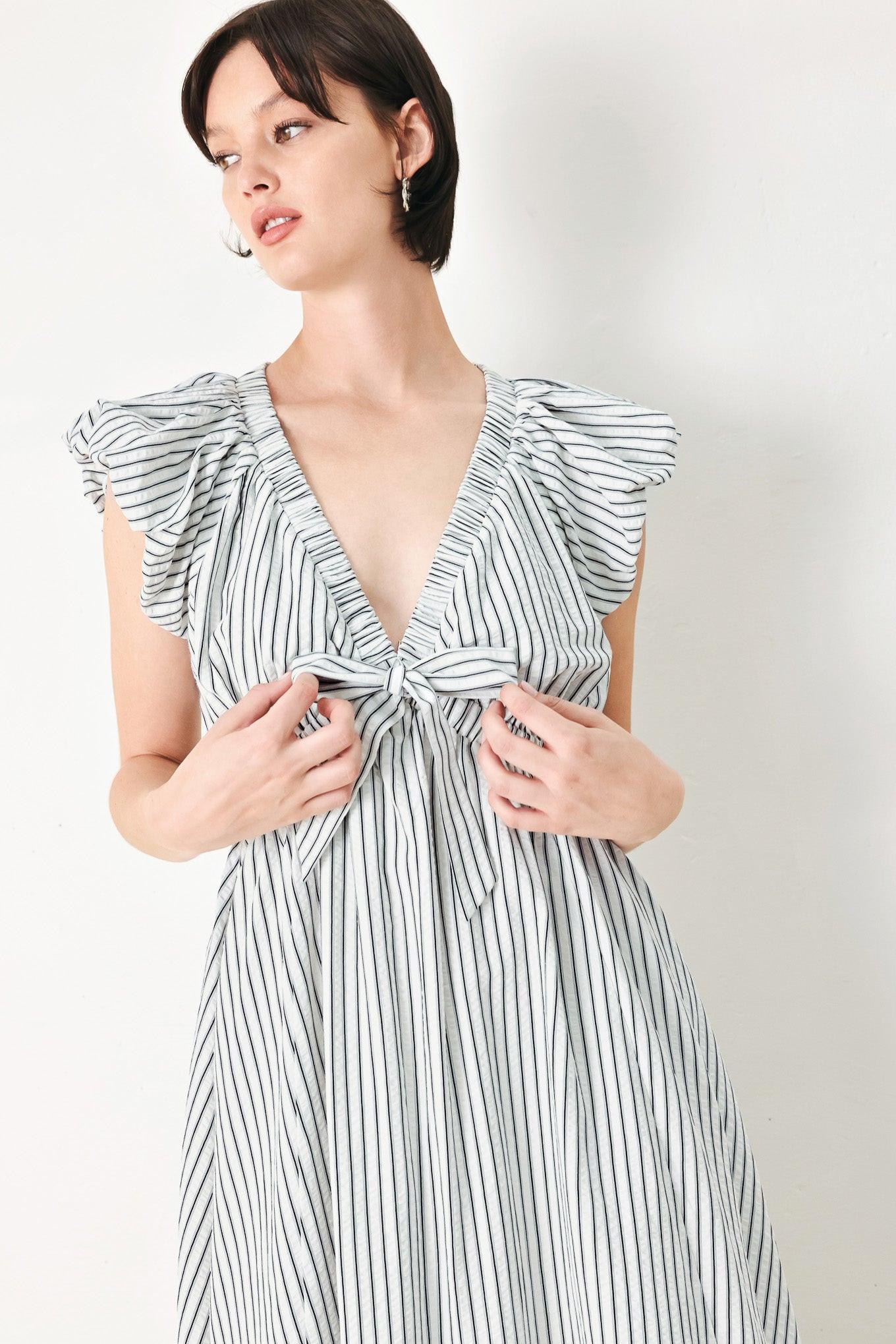 WHISPER STRIPE WOVEN MIDI DRESS Flying Tomato