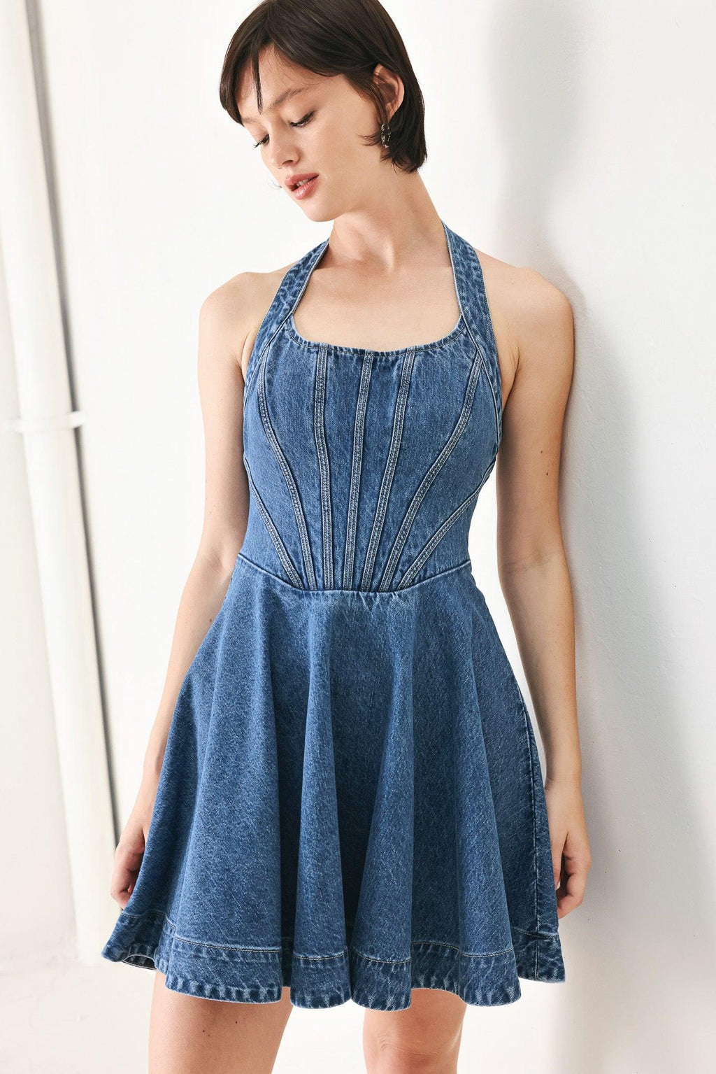 VINTAGE SHAPE DENIM MINI DRESS Flying Tomato