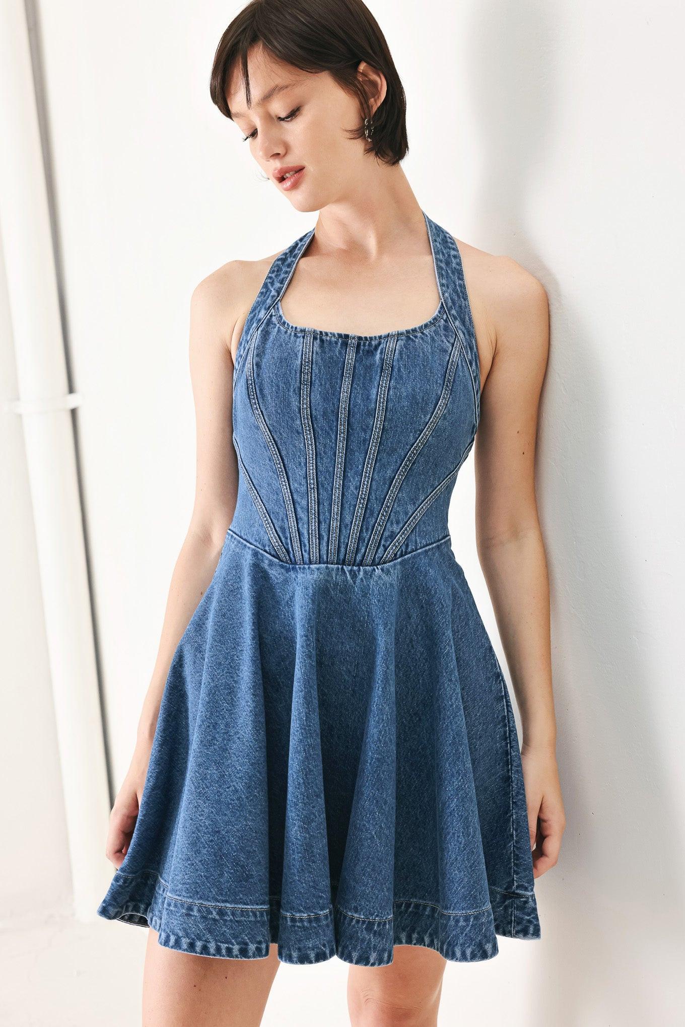 VINTAGE SHAPE DENIM MINI DRESS Flying Tomato