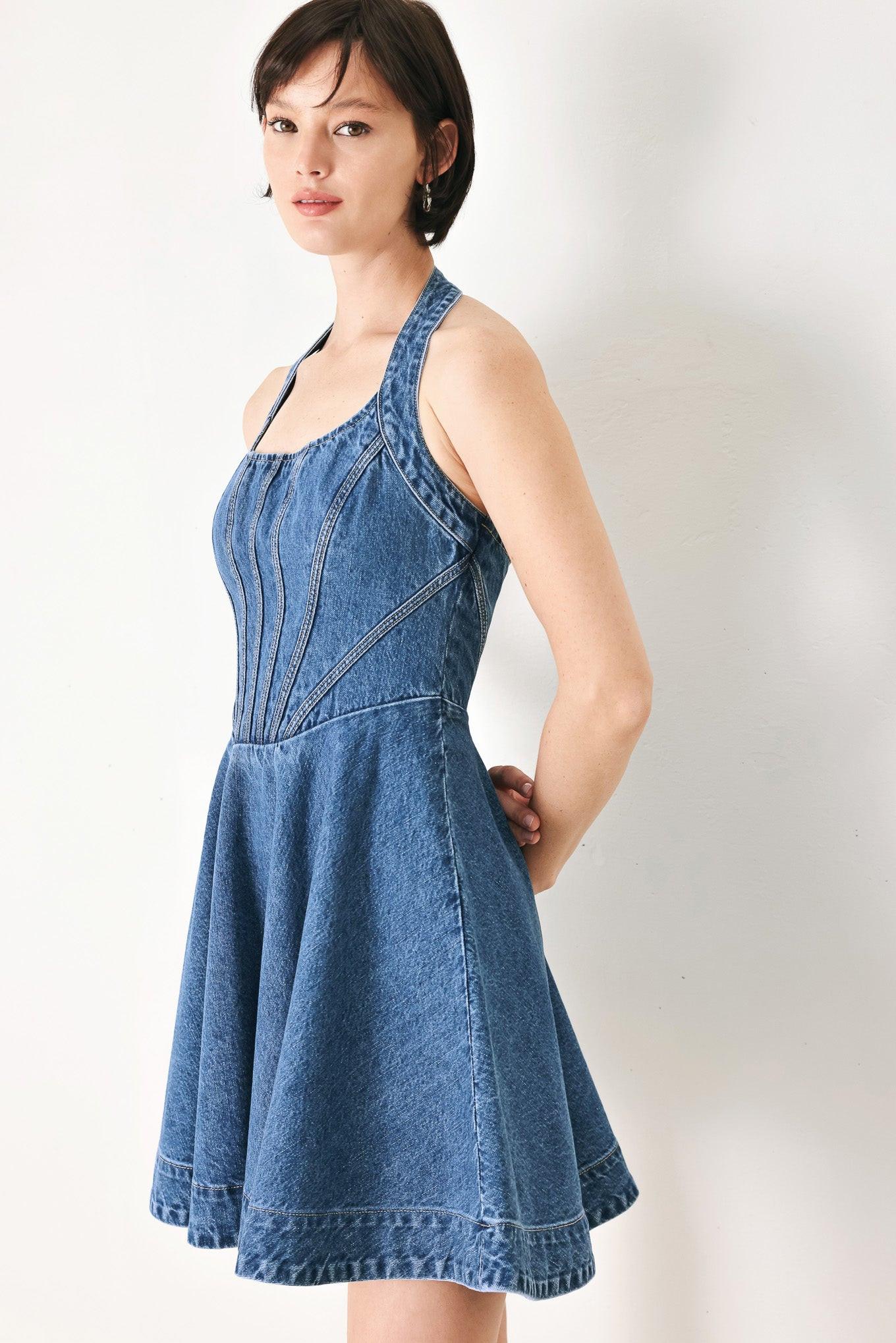 VINTAGE SHAPE DENIM MINI DRESS Flying Tomato