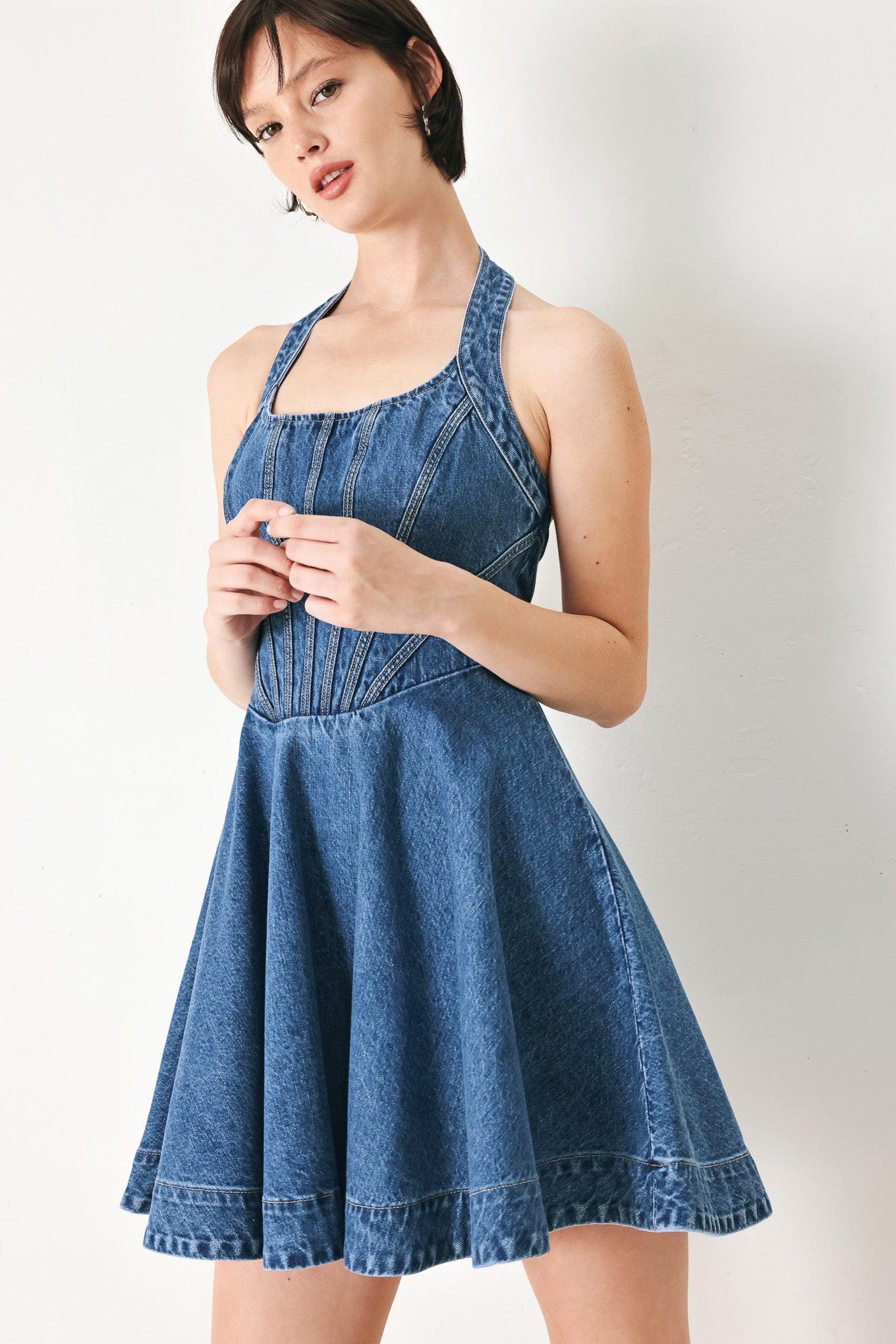 VINTAGE SHAPE DENIM MINI DRESS Flying Tomato
