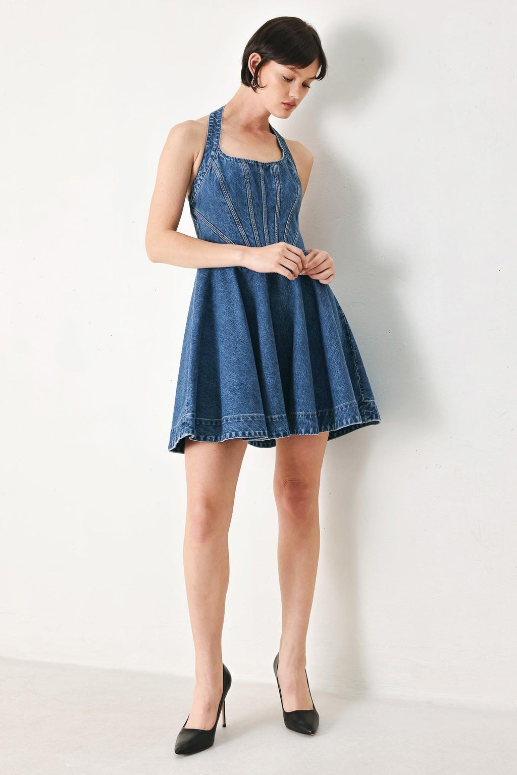 VINTAGE SHAPE DENIM MINI DRESS Flying Tomato