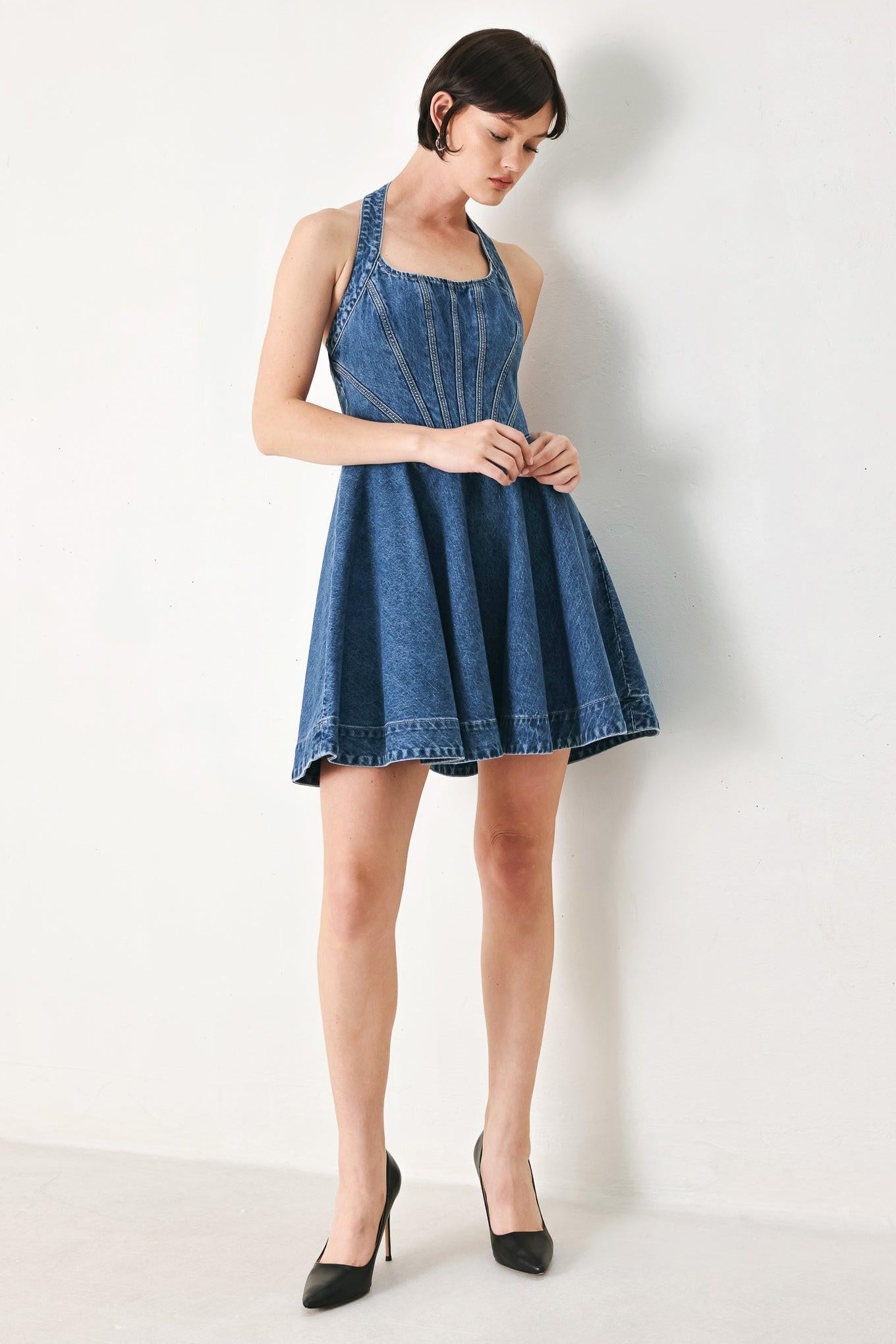 VINTAGE SHAPE DENIM MINI DRESS Flying Tomato