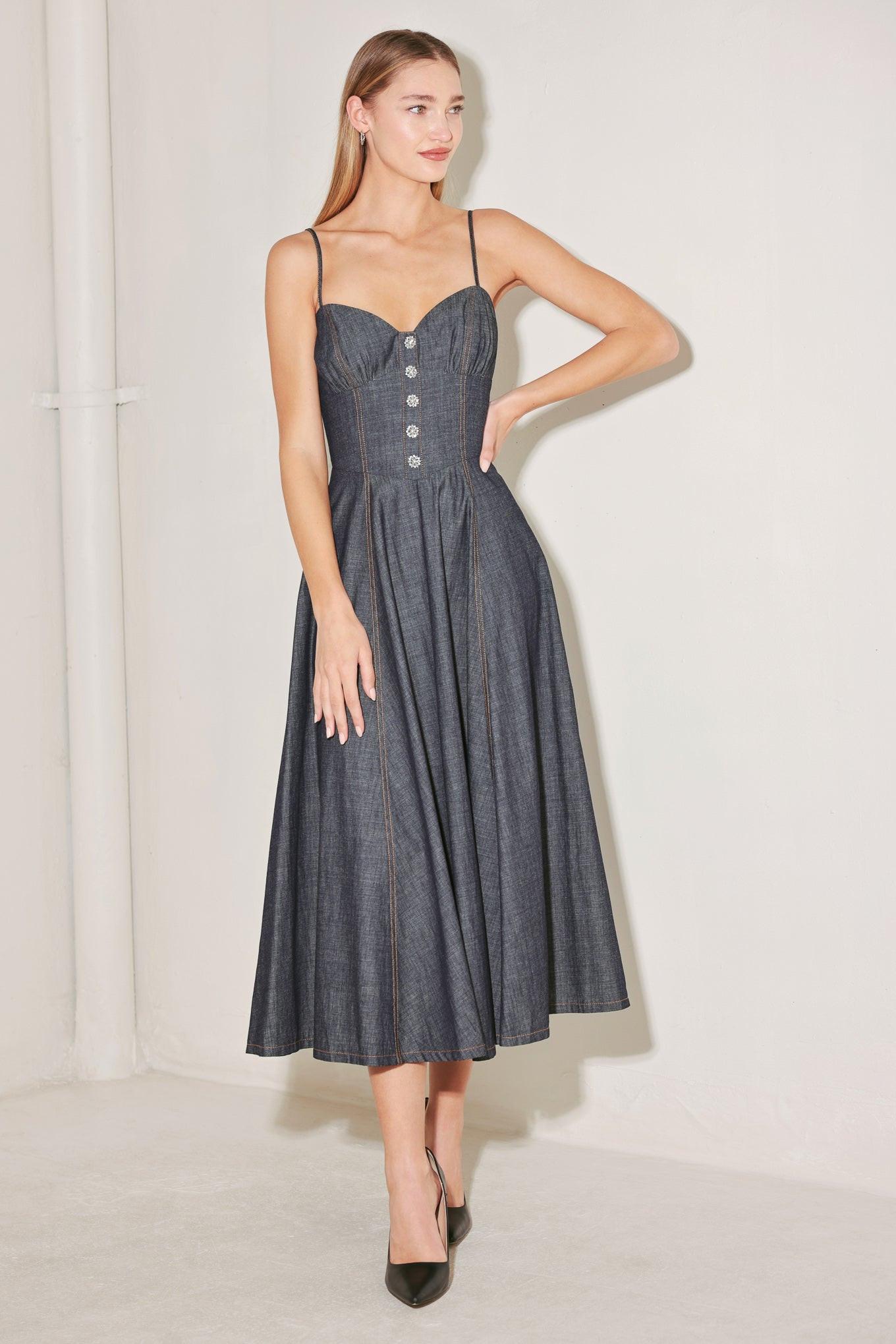 AFTER HOURS SERENADE DENIM MIDI DRESS Flying Tomato