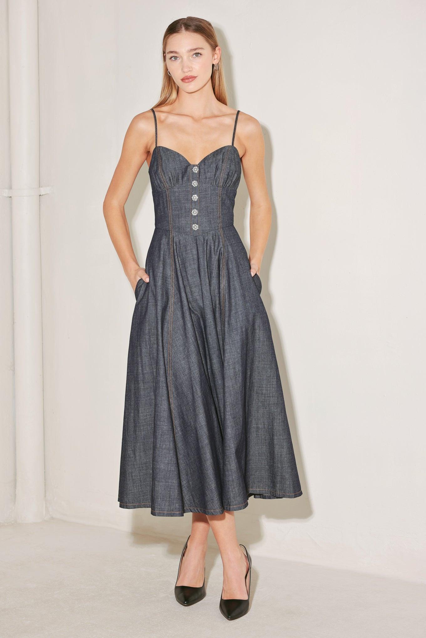 AFTER HOURS SERENADE DENIM MIDI DRESS Flying Tomato