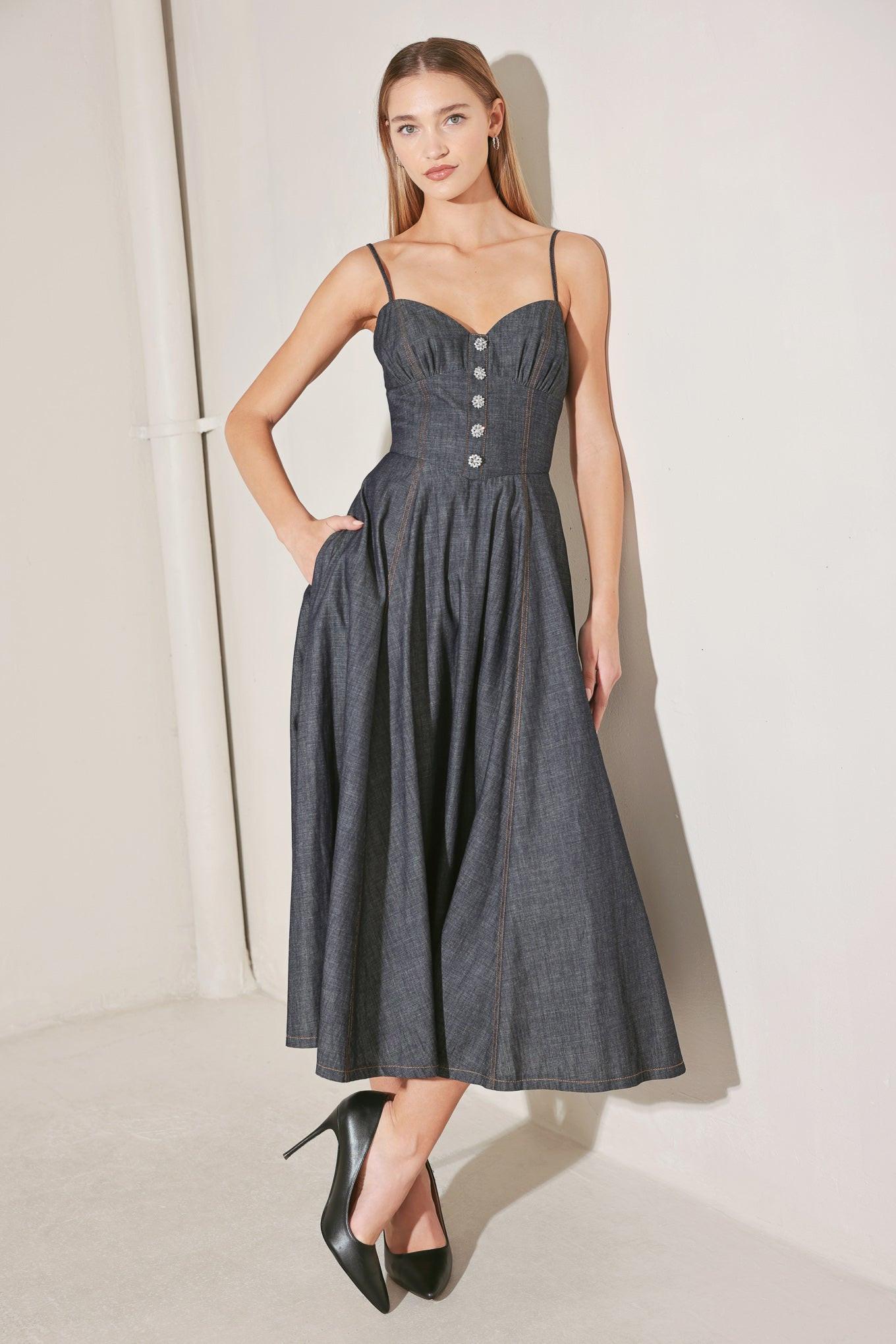 AFTER HOURS SERENADE DENIM MIDI DRESS Flying Tomato
