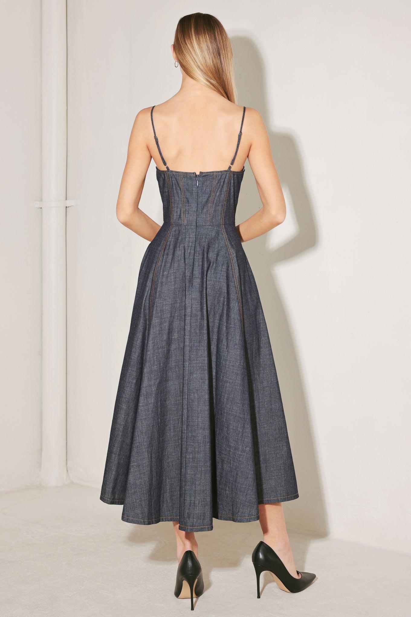 AFTER HOURS SERENADE DENIM MIDI DRESS Flying Tomato