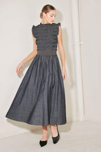 ROMANTIC REVERIE DENIM MIDI DRESS Flying Tomato
