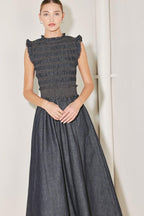 ROMANTIC REVERIE DENIM MIDI DRESS Flying Tomato