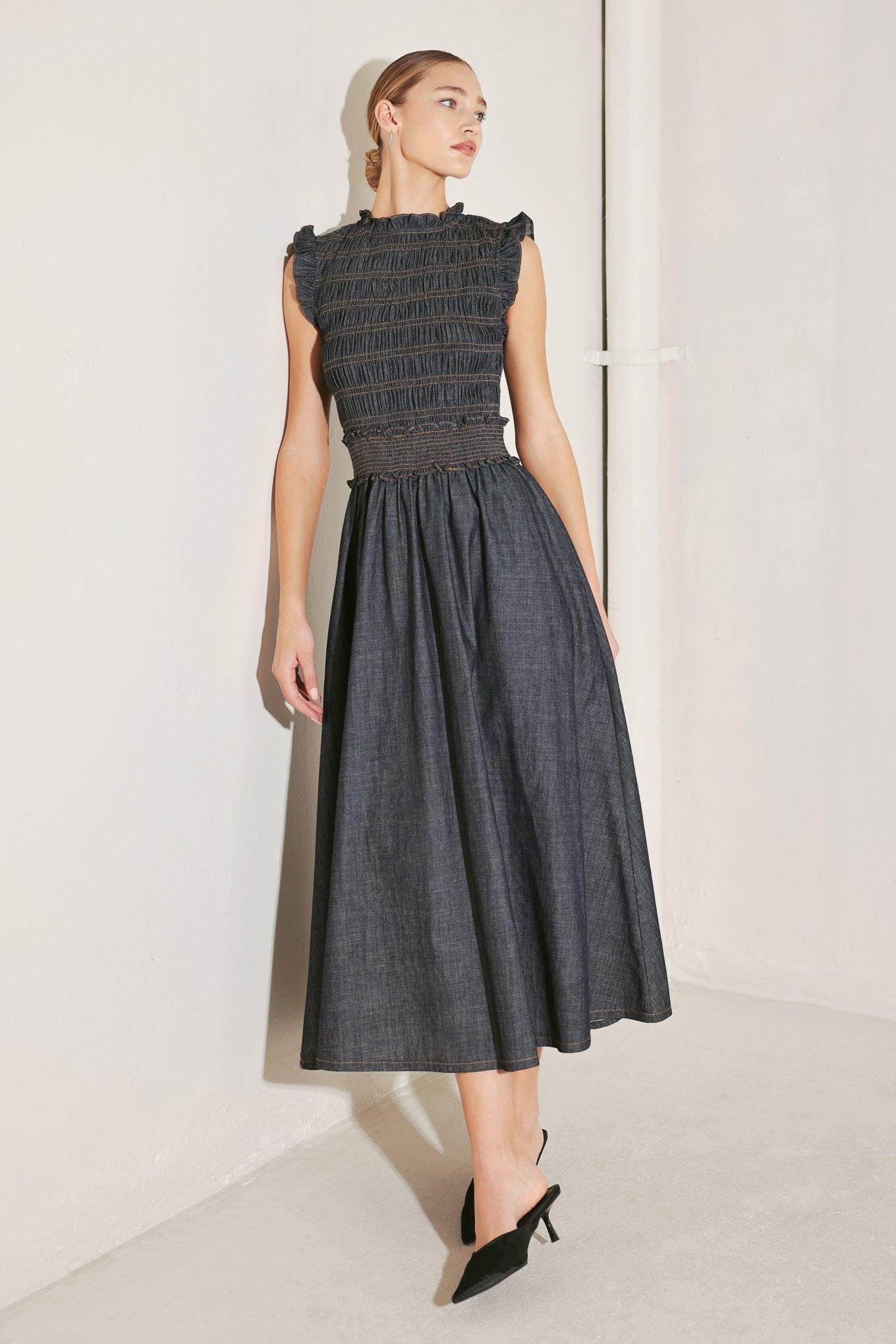 ROMANTIC REVERIE DENIM MIDI DRESS Flying Tomato
