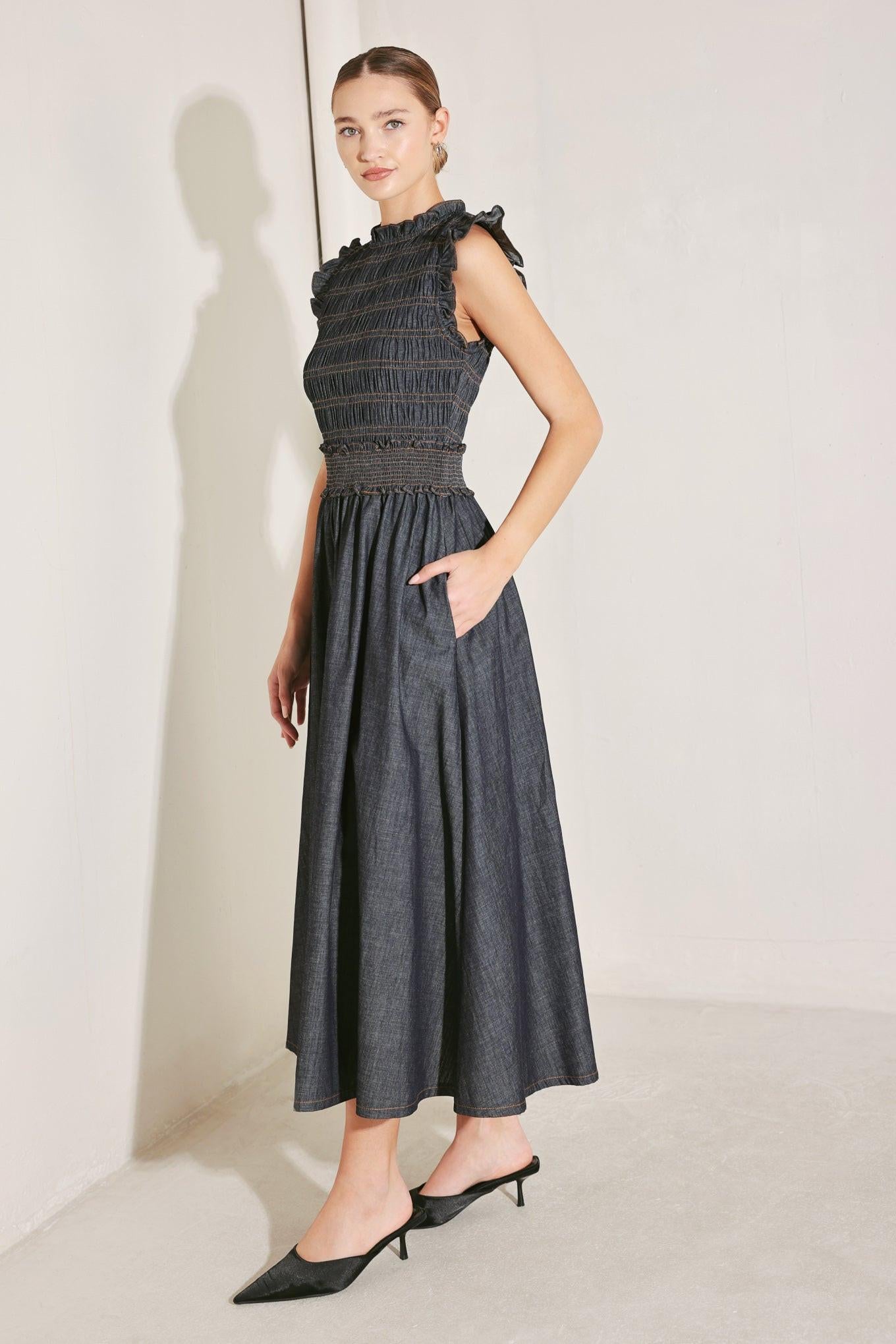 ROMANTIC REVERIE DENIM MIDI DRESS Flying Tomato