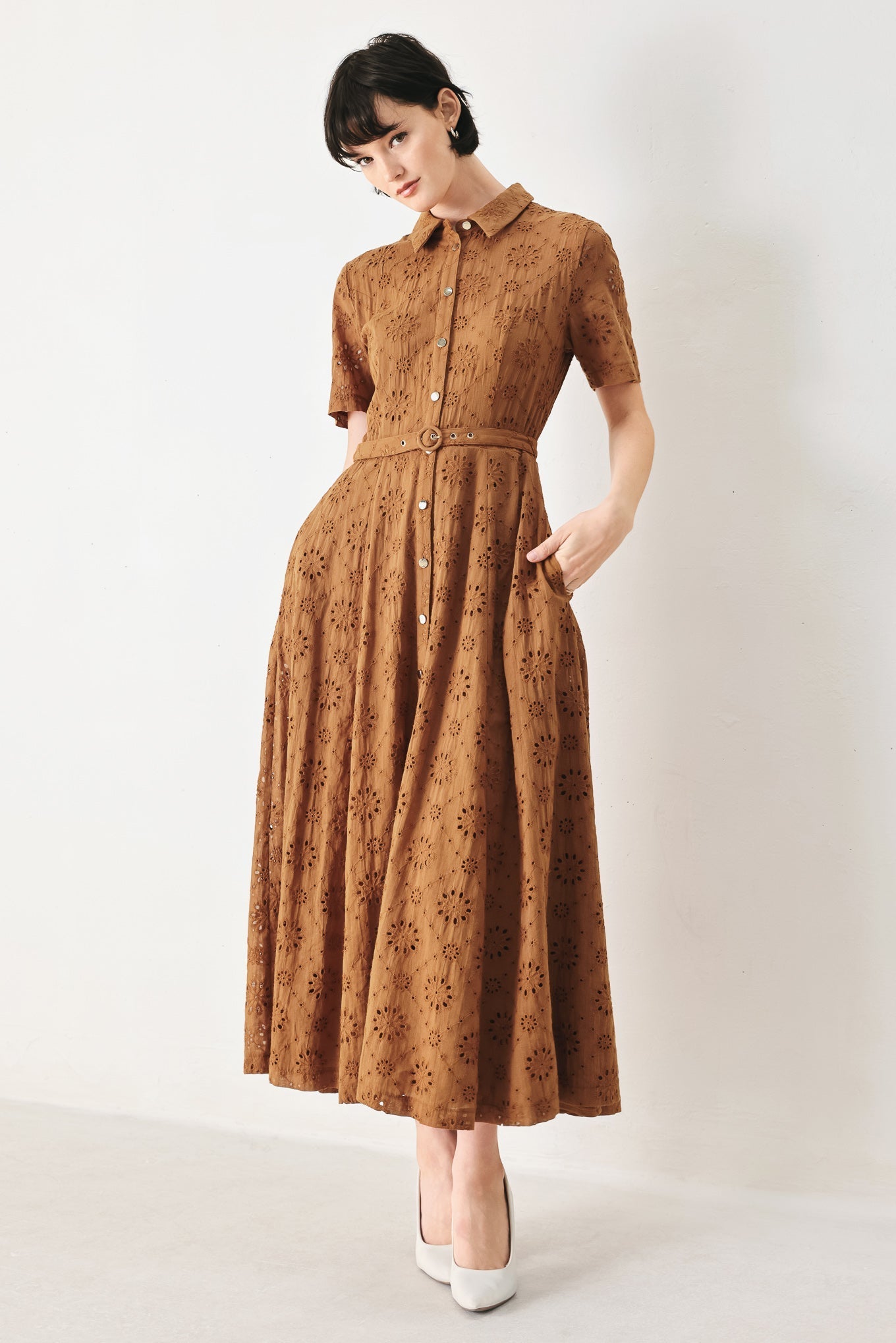 TIMELESS LOVE WOVEN EYELET MIDI DRESS Flying Tomato