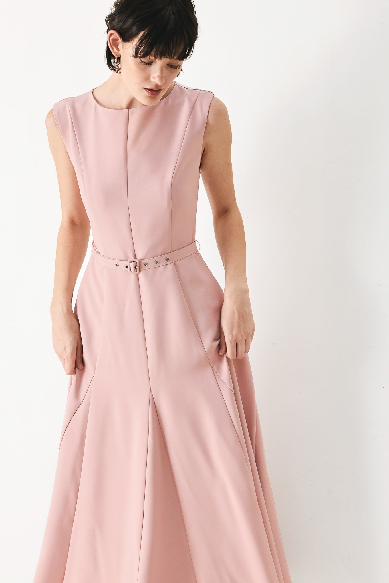CALM AFTERGLOW BLUSH WOVEN MIDI DRESS Flying Tomato