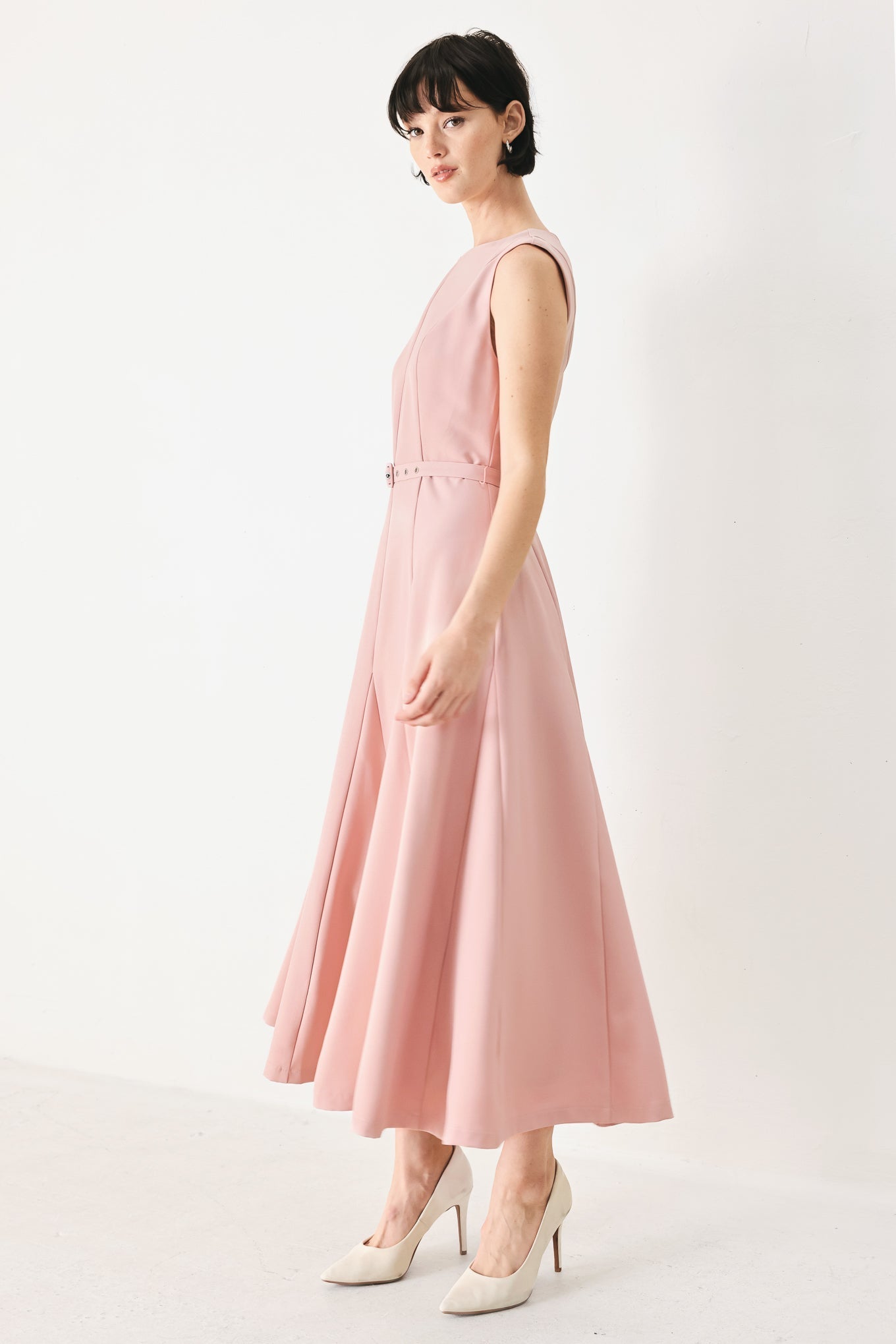 CALM AFTERGLOW BLUSH WOVEN MIDI DRESS Flying Tomato