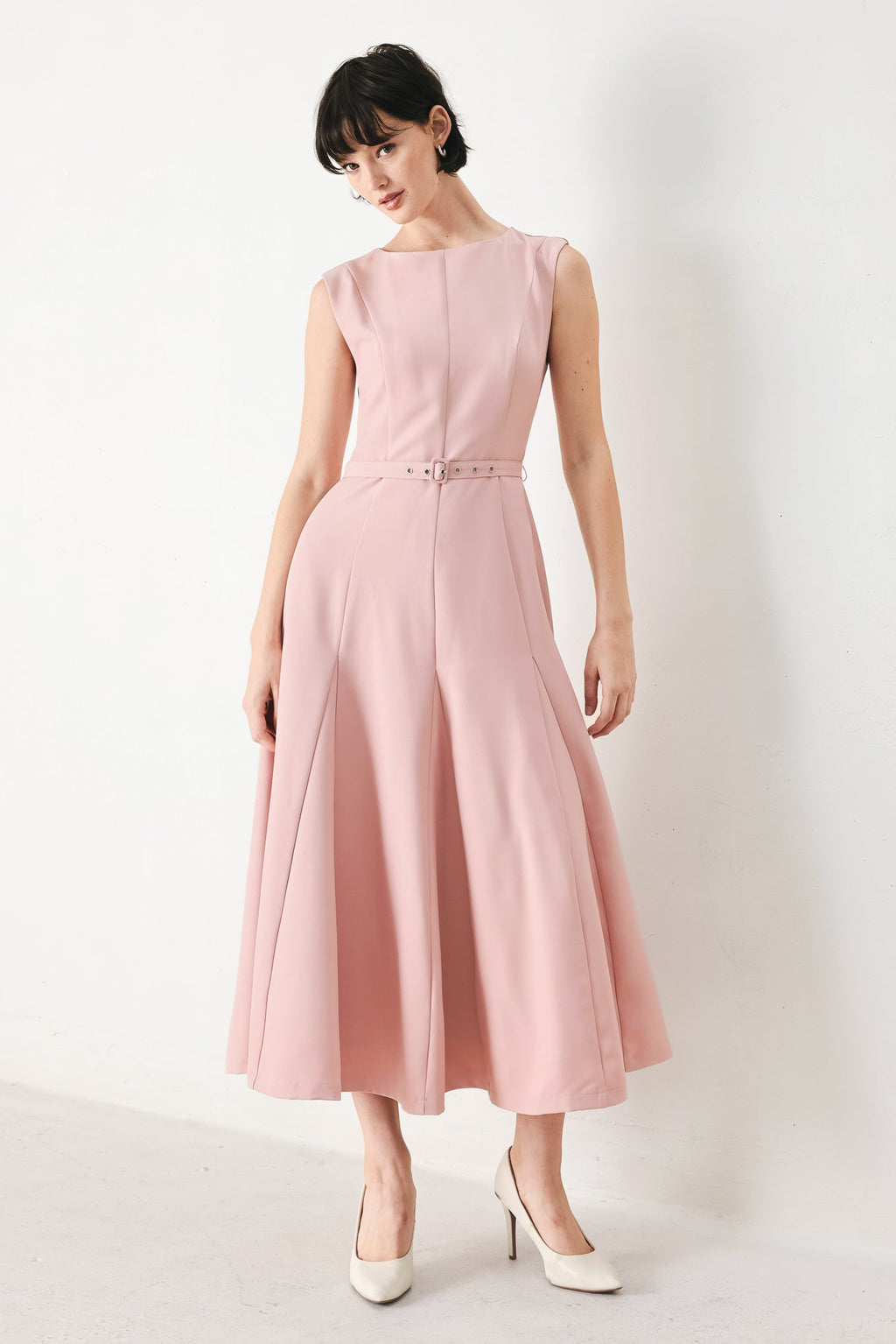 CALM AFTERGLOW BLUSH WOVEN MIDI DRESS Flying Tomato