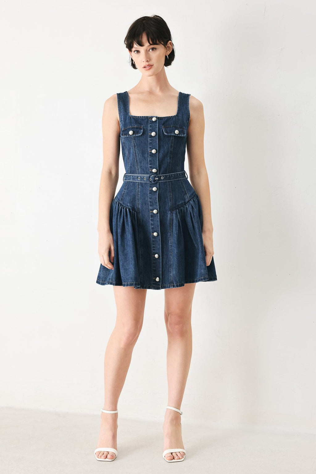BABY BLUE LOVE DENIM MINI DRESS Flying Tomato