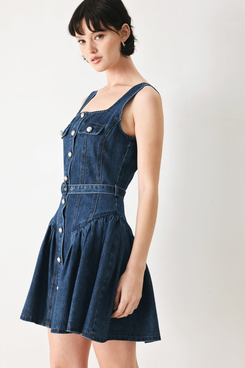 BABY BLUE LOVE DENIM MINI DRESS Flying Tomato