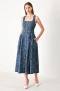 MIDNIGHT GARDEN DENIM MIDI DRESS Flying Tomato
