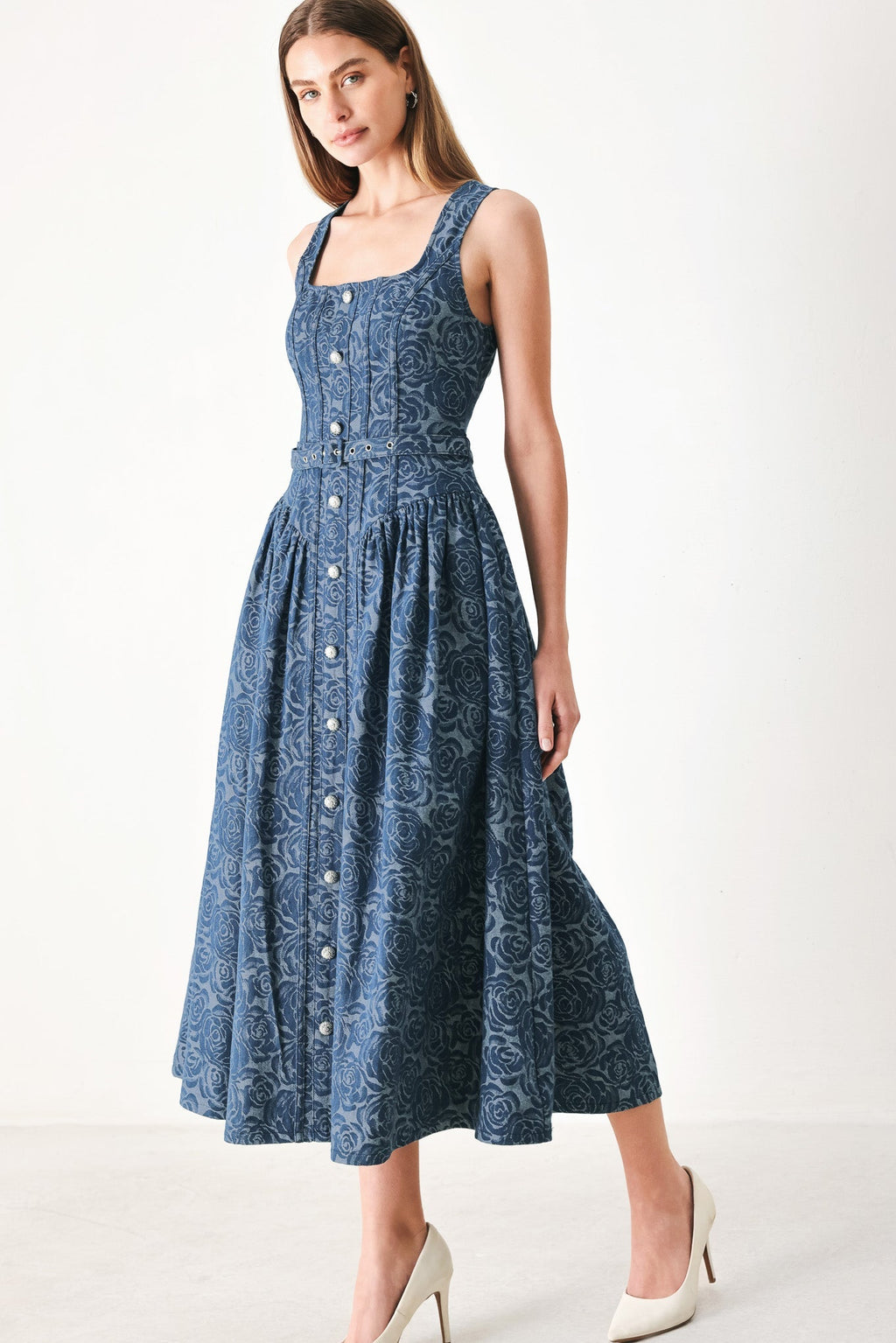 MIDNIGHT GARDEN DENIM MIDI DRESS Flying Tomato