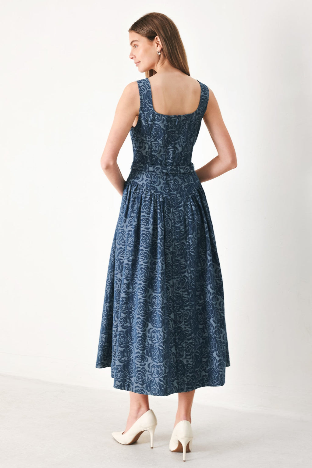 MIDNIGHT GARDEN DENIM MIDI DRESS Flying Tomato