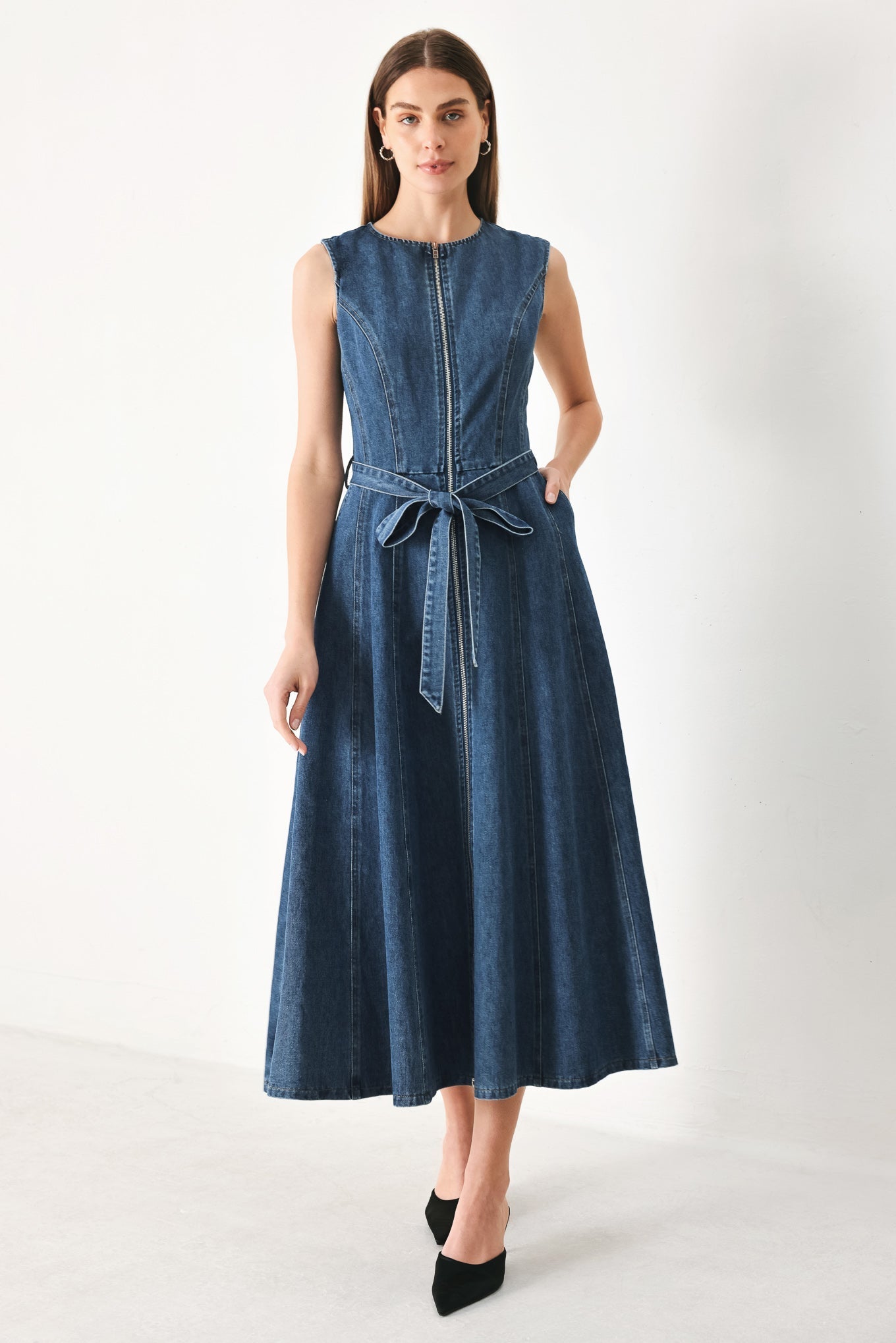 INDIGO SILHOUETTE DENIM MIDI DRESS Flying Tomato