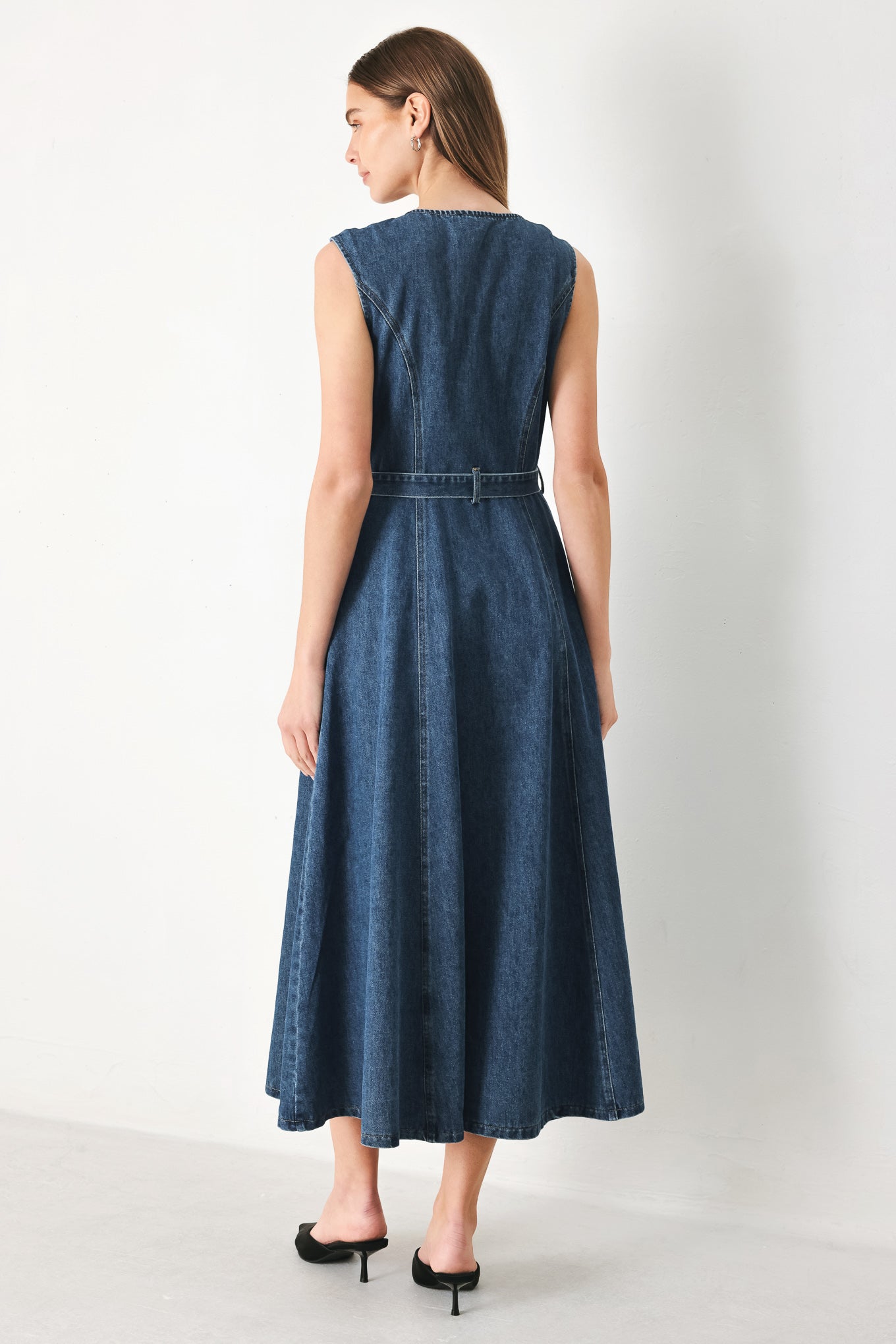 INDIGO SILHOUETTE DENIM MIDI DRESS Flying Tomato