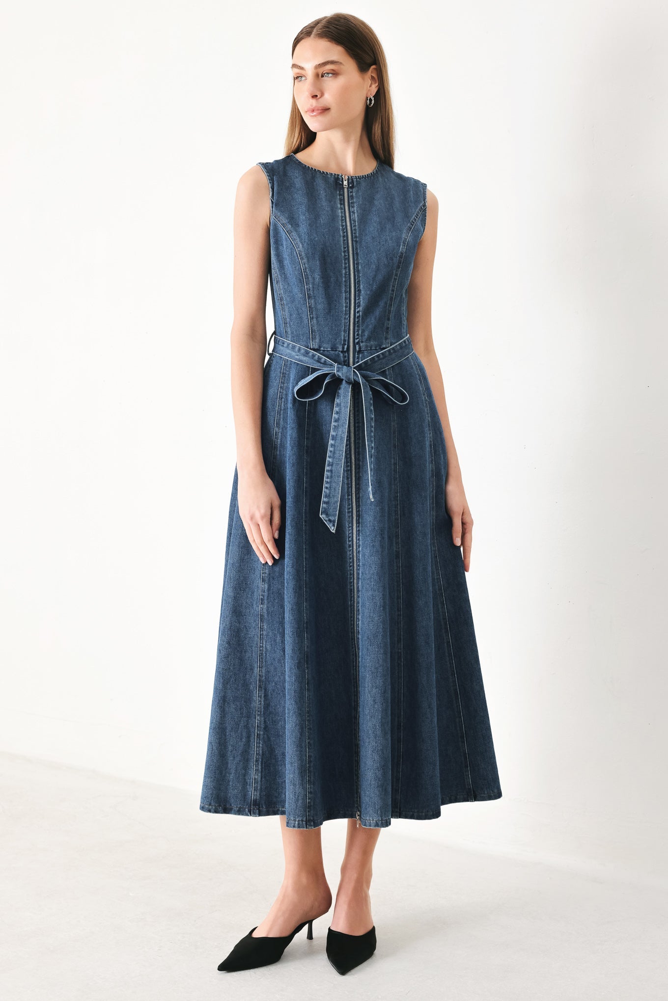 INDIGO SILHOUETTE DENIM MIDI DRESS Flying Tomato