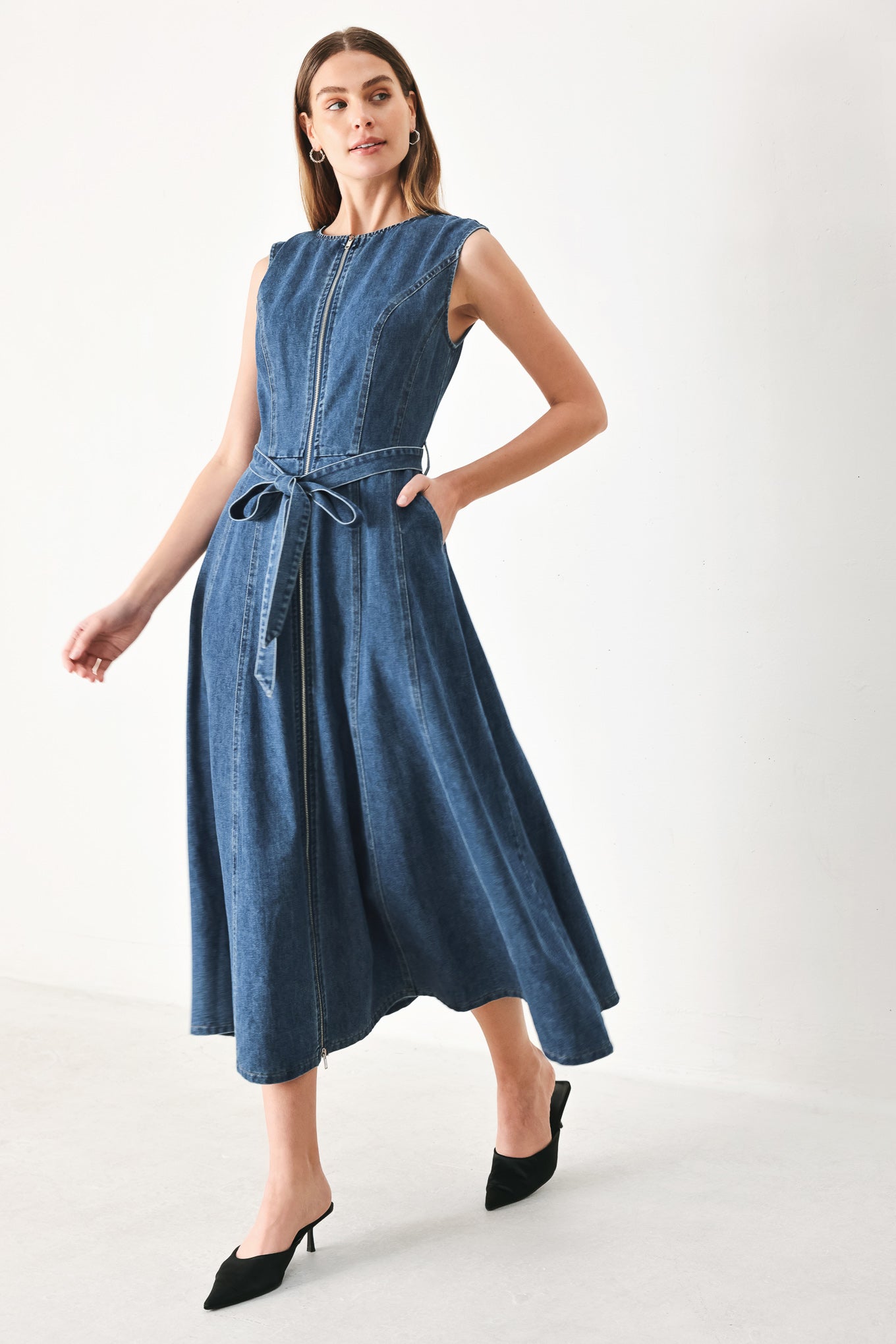 INDIGO SILHOUETTE DENIM MIDI DRESS Flying Tomato