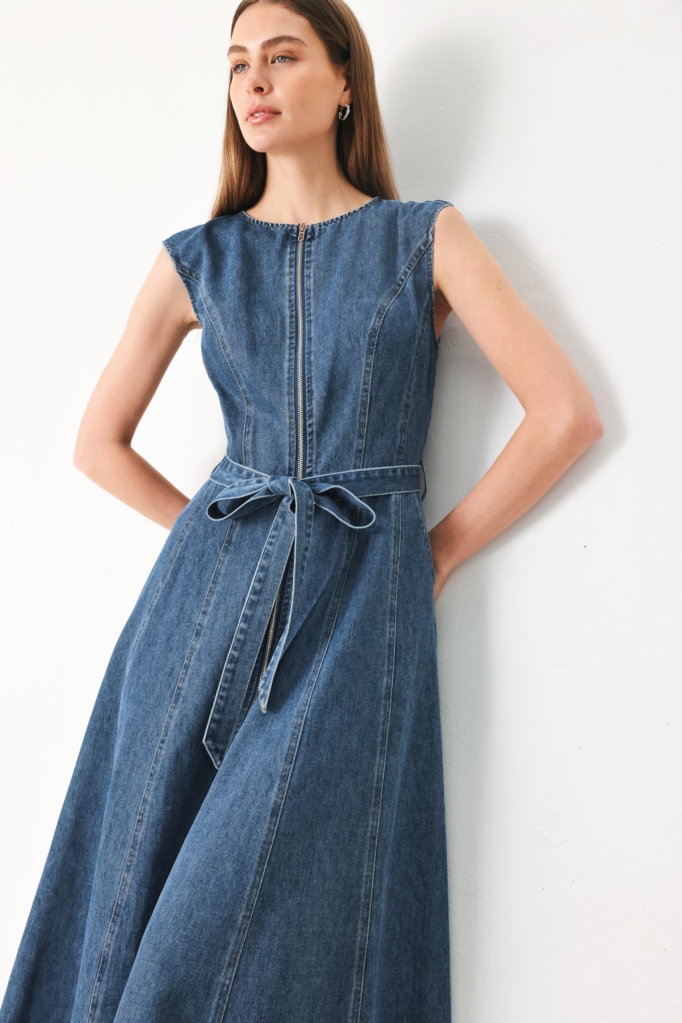 INDIGO SILHOUETTE DENIM MIDI DRESS Flying Tomato