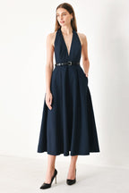 MIDNIGHT FORM WOVEN MIDI DRESS Flying Tomato