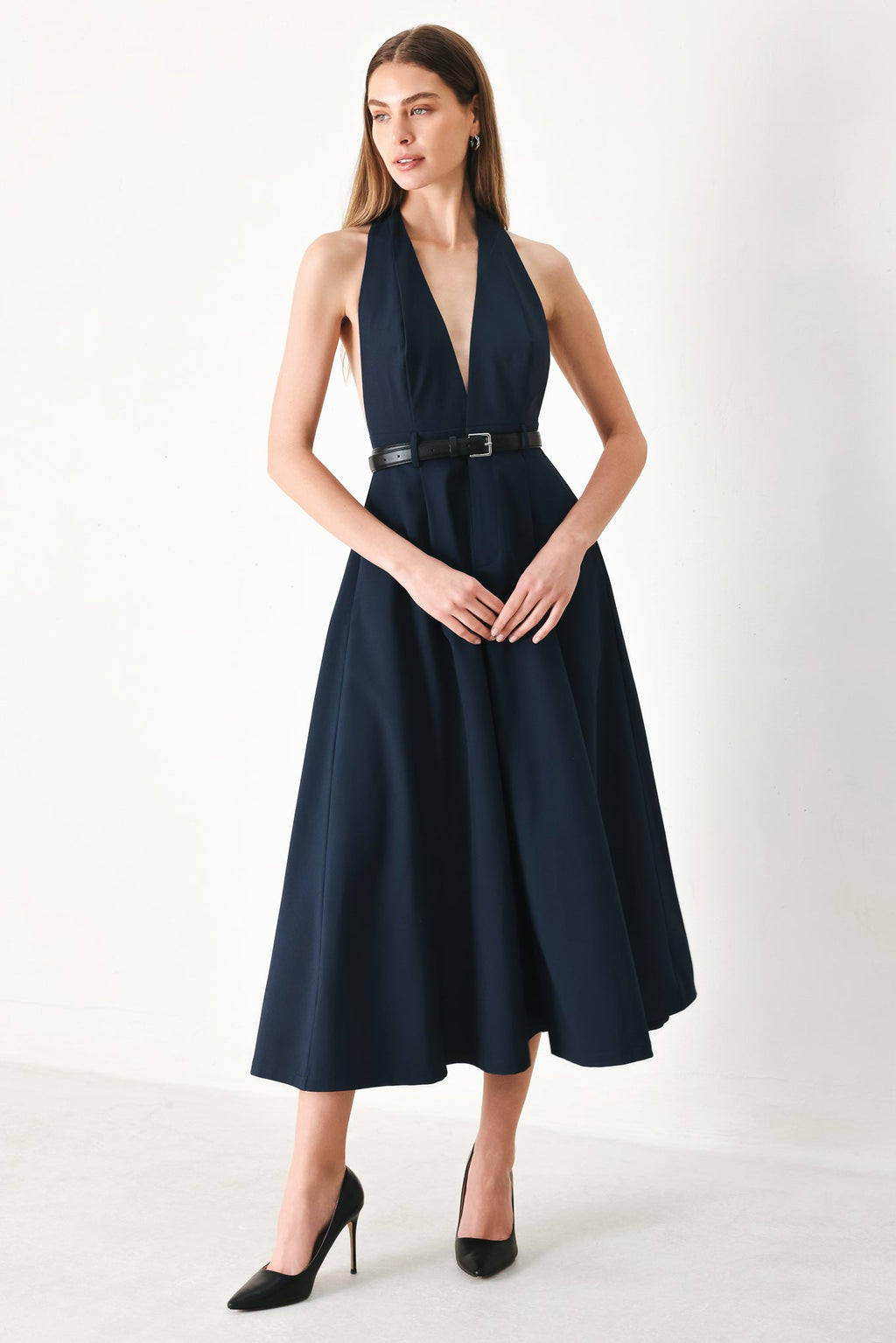 MIDNIGHT FORM WOVEN MIDI DRESS Flying Tomato