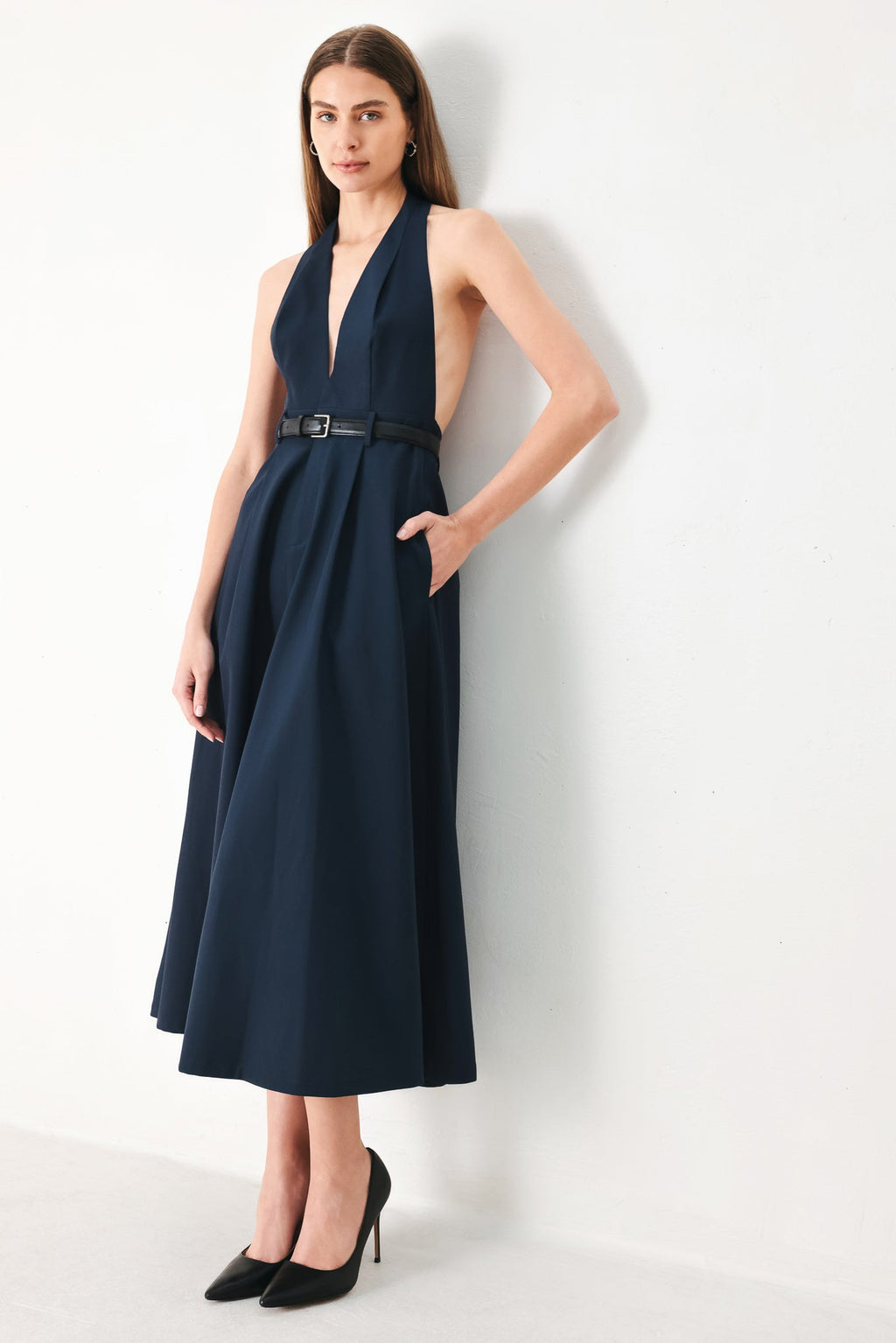 MIDNIGHT FORM WOVEN MIDI DRESS Flying Tomato