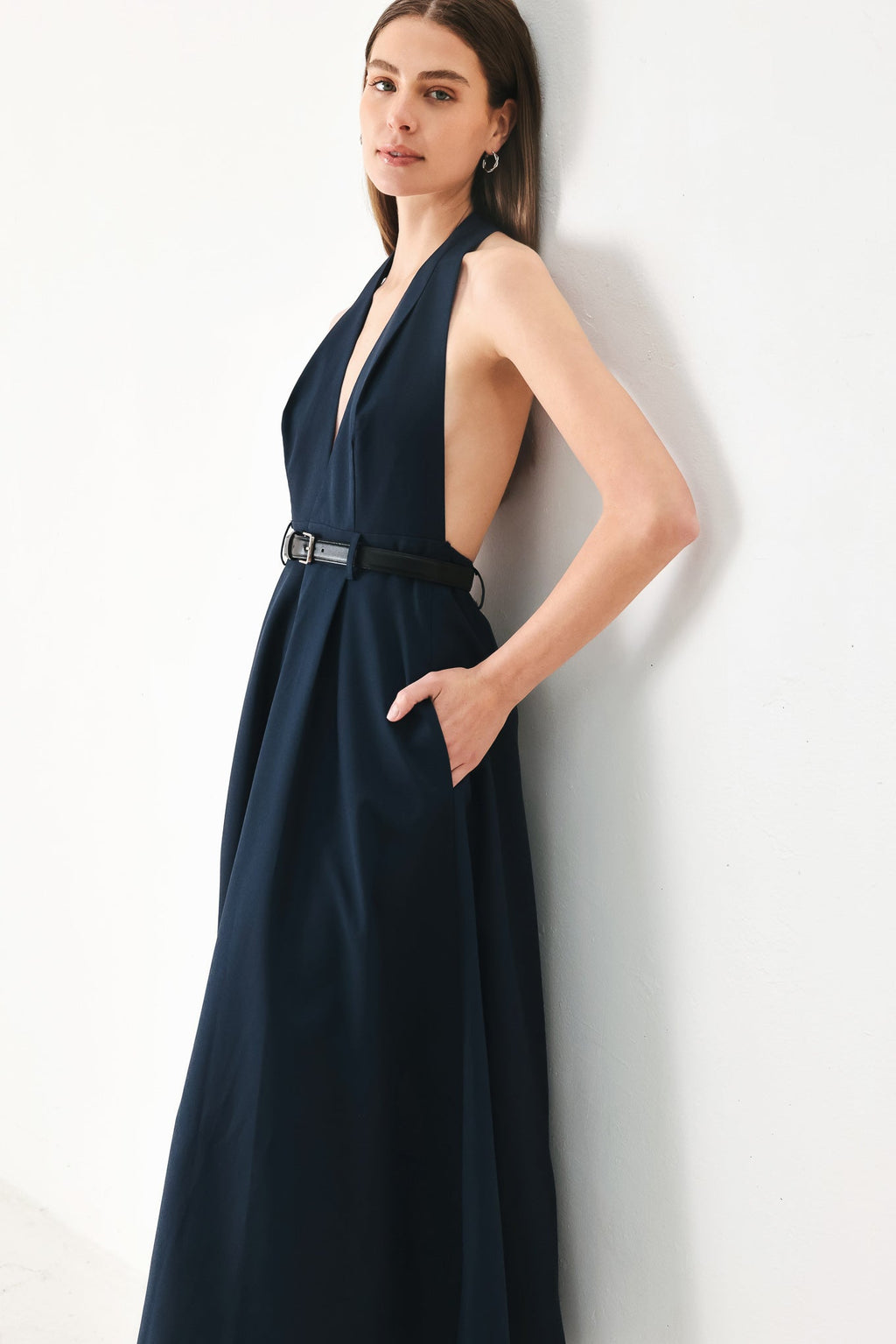 MIDNIGHT FORM WOVEN MIDI DRESS Flying Tomato