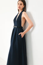 MIDNIGHT FORM WOVEN MIDI DRESS Flying Tomato