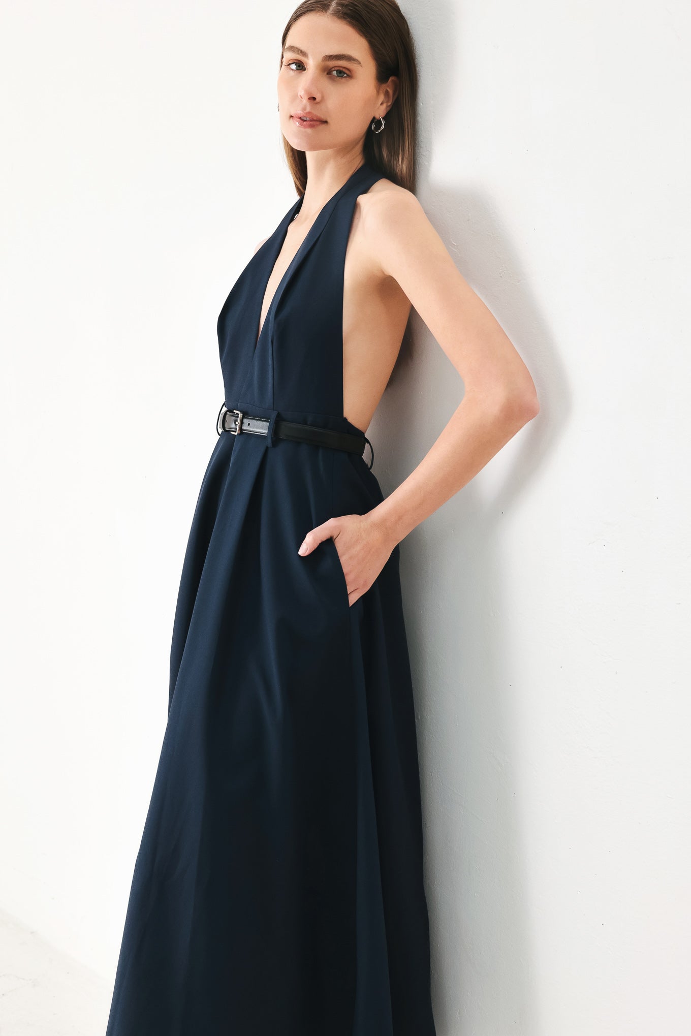 MIDNIGHT FORM WOVEN MIDI DRESS Flying Tomato