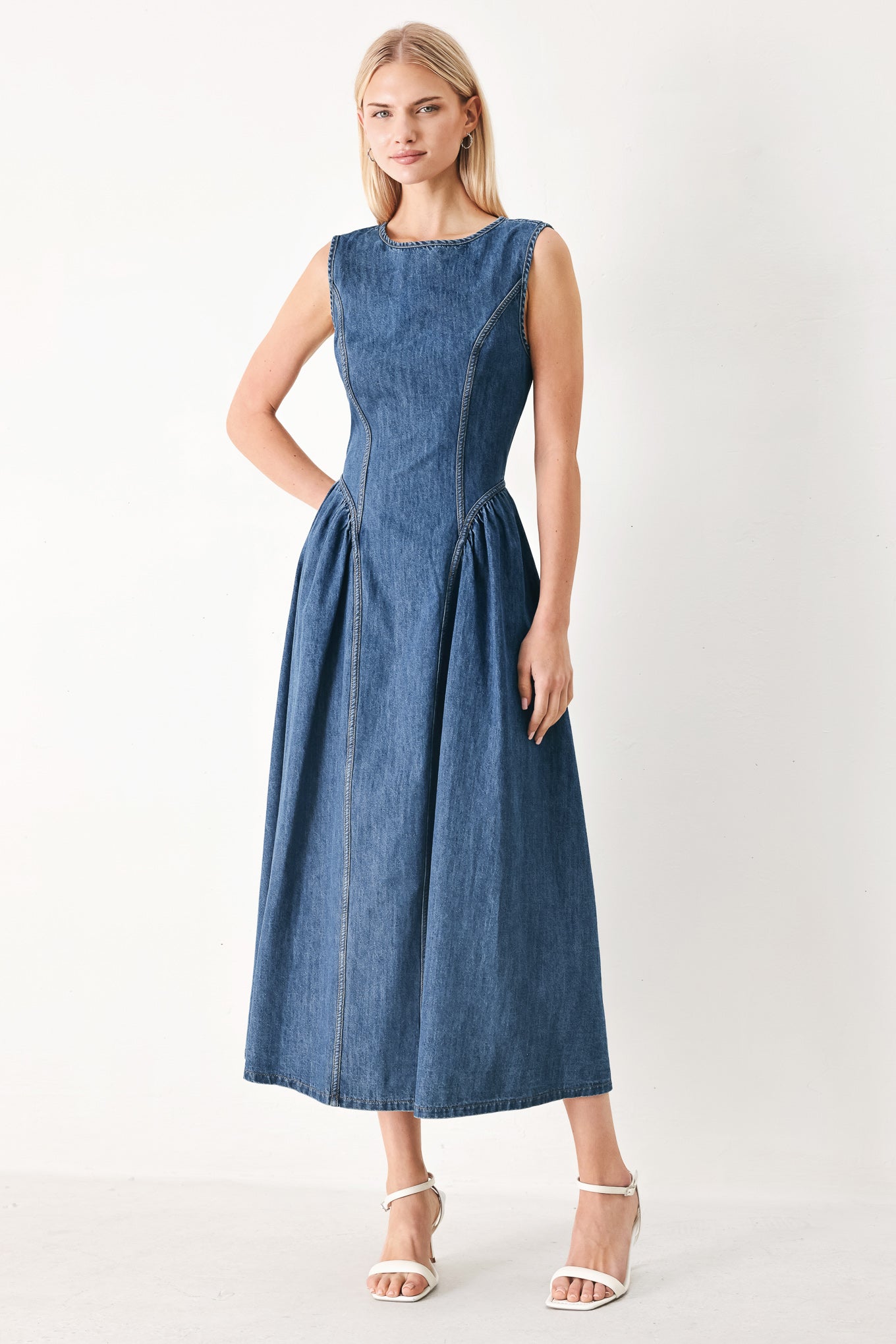 CONTEMPORARY GRACE DENIM MIDI DRESS Flying Tomato