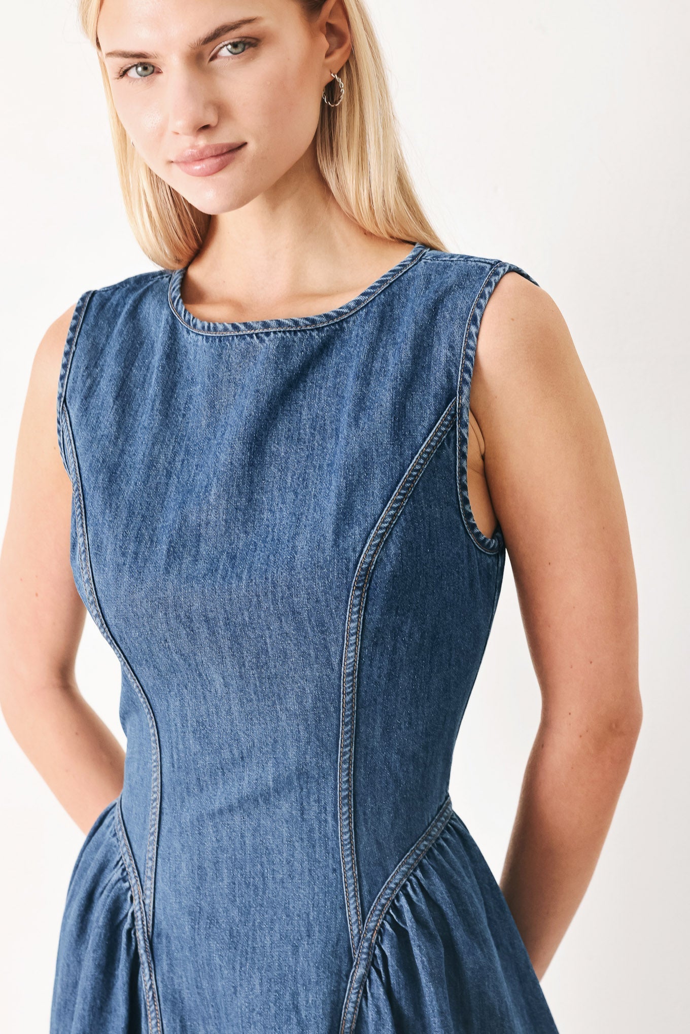CONTEMPORARY GRACE DENIM MIDI DRESS Flying Tomato