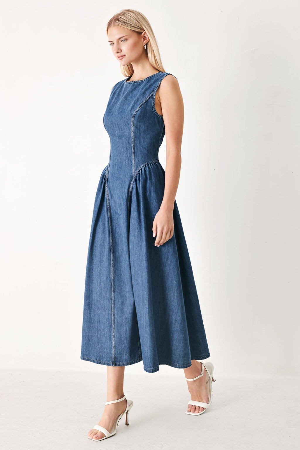 CONTEMPORARY GRACE DENIM MIDI DRESS Flying Tomato