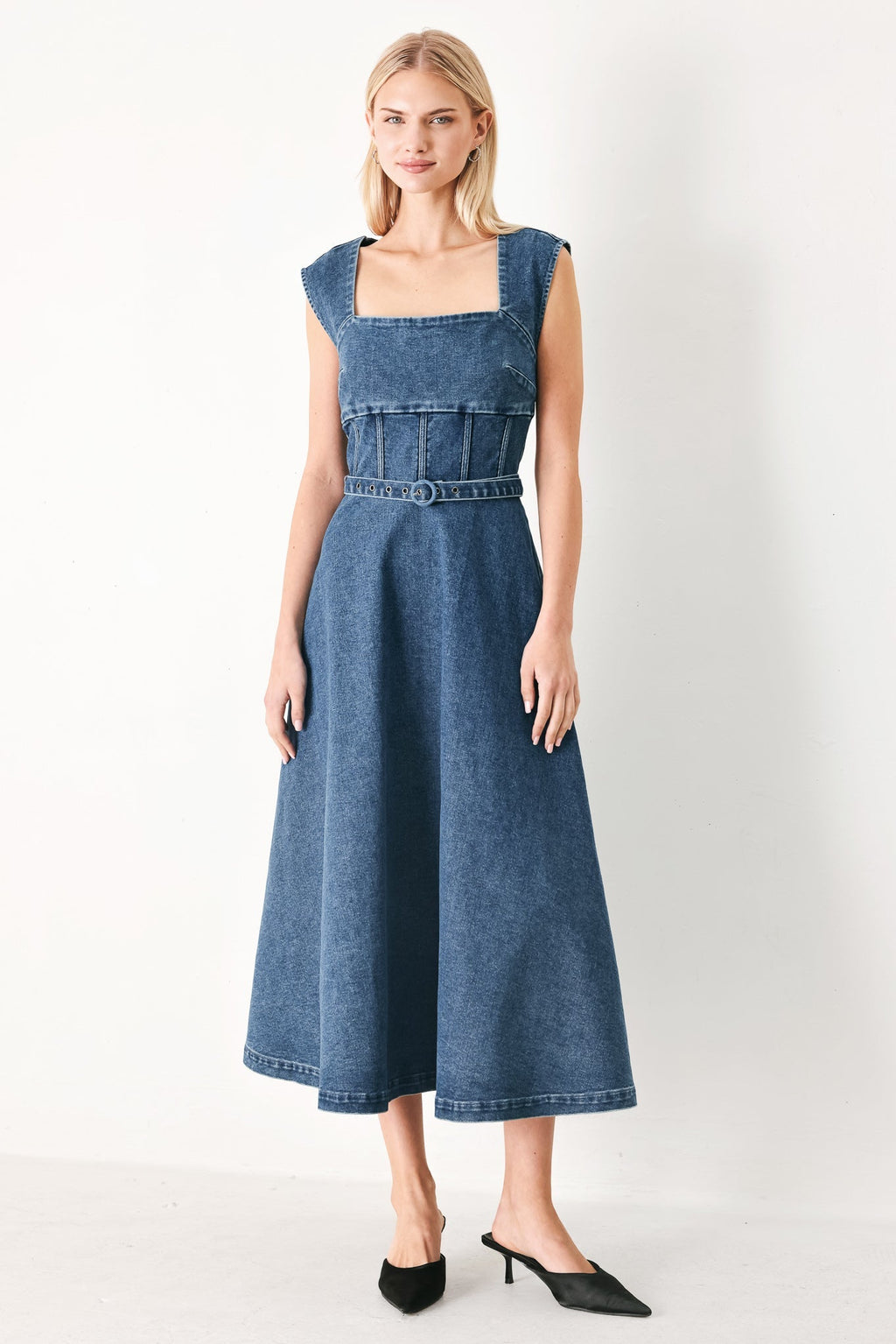 QUIET MUSE DENIM MIDI DRESS Flying Tomato