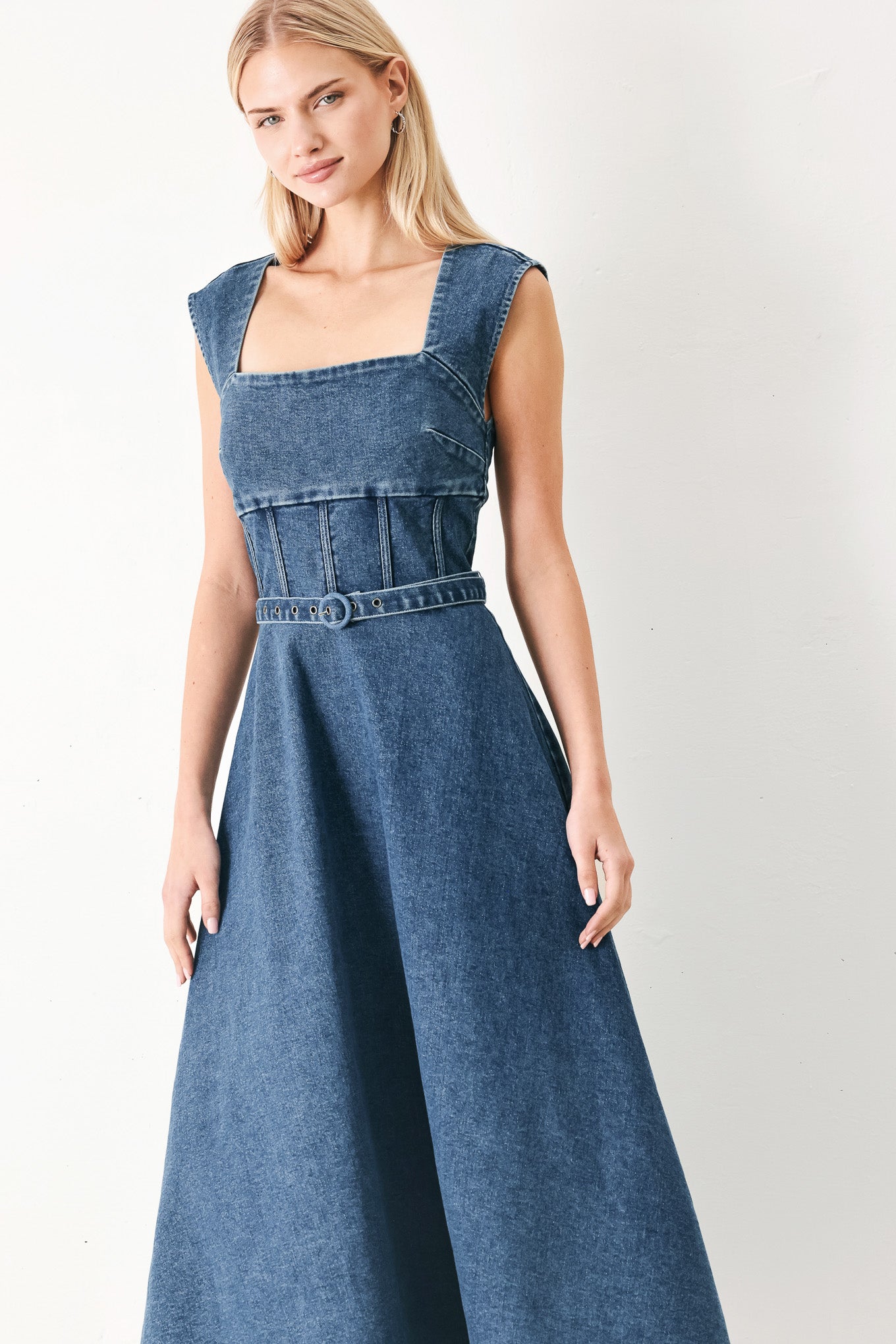 QUIET MUSE DENIM MIDI DRESS Flying Tomato
