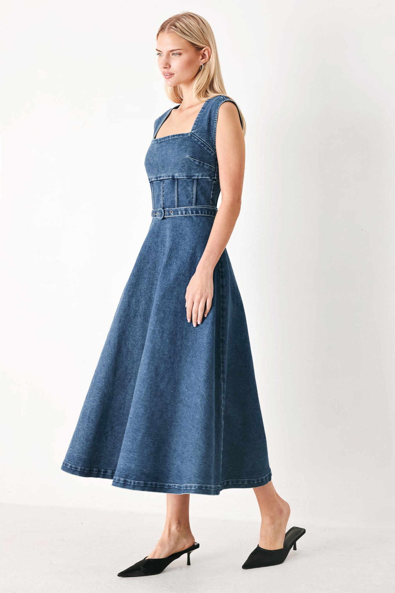 QUIET MUSE DENIM MIDI DRESS Flying Tomato